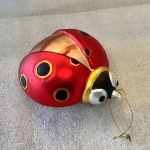Large Ladybug Christmas Ornament Blown Glass Vintage